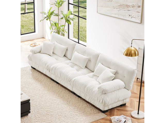 3-Seater Sectional Sofa Modular Deep Seat Sofa Couch, Chenille Sofa Soft Comfy Upholstered Furniture for Living Room, Apartment, Studio,...