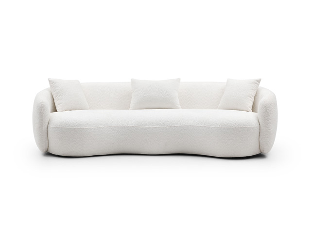 Mid Century Modern Curved Living Room Sofa, 4-Seat Boucle Fabric Couch for Bedro