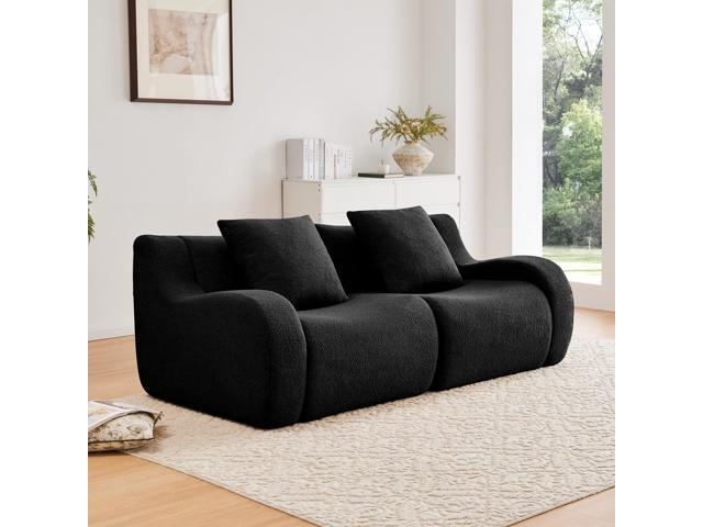 Soft Teddy Fabric Boneless Sofa,No Assembly Required Streamlined Design,Anti-Slip Design 32D High Density Sponge Fits Living Rooms Bedrooms,Black
