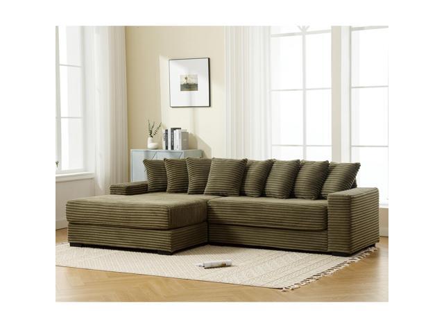 [NEW ARRIVED] [VIDEO PROVIDED] Oversized Two-Piece Couches, L Shaped Sofa, Corduroy, Left Chaise Daybed,with Armrests,Eight Throw Pillows,Corner...