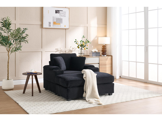 [VIDEO/New]Corduroy Upholstered Chaise Lounge Sofa with Handrail storage,Movable