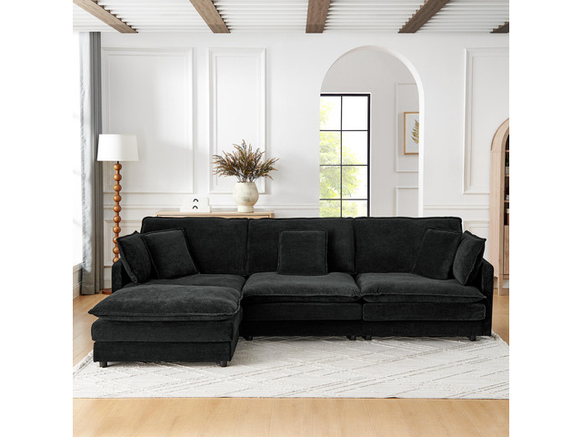 Modern Home Living Room L-Shaped Sectional Sofa Couches with Ottoman, Convertibl
