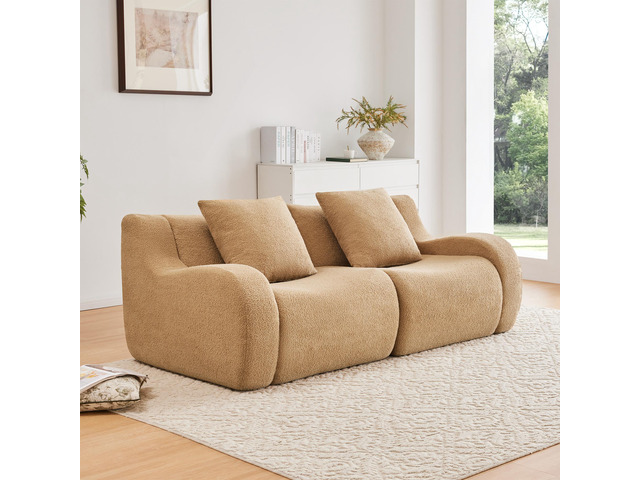 Soft Teddy Fabric Boneless Sofa,No Assembly Required Streamlined Design,Anti-Sli