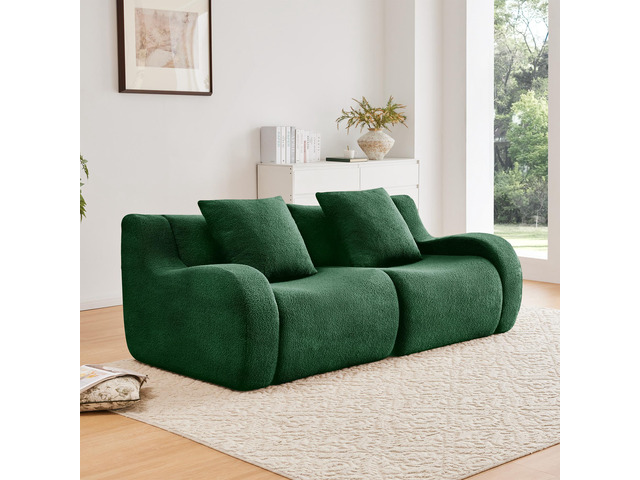 Soft Teddy Fabric Boneless Sofa,No Assembly Required Streamlined Design,Anti-Sli