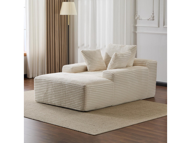 Oversized Chaise Lounge Chair Cozy Cloud Couch, Modern Plush Corduroy Upholstered Sleeper Sofa Daybed with 3 Throw Pillows and Wide Armrest for...