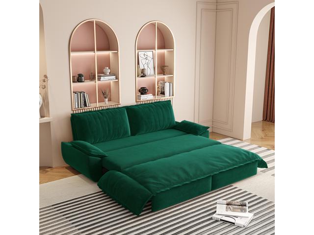 73.2' Queen Pull Out Sofa Bed,3-in-1 Convertible Sleeper Sofa,Multi-Functional Velvet Loveseat Bed,Green(New Sku:W1885S00198/W1885S00231)
