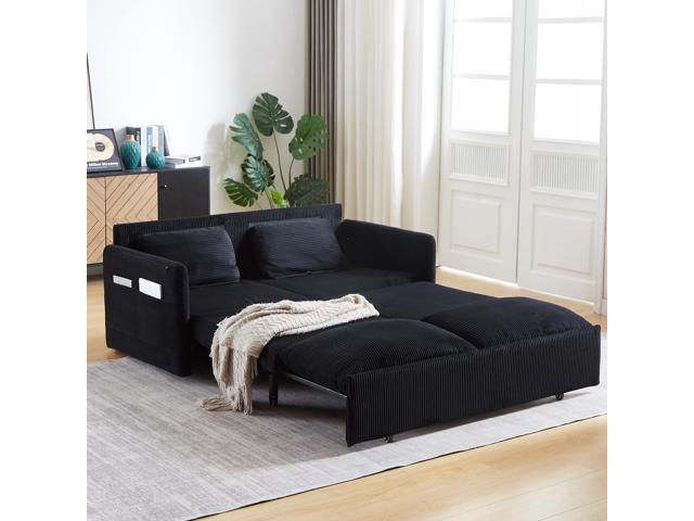 MH'' 64.5 Inch Sleeper Sofa Bed 3-in-1 Adjustable Sleeper with Pullout Bed 2 Pillows and Side Pockets Soft Corduroy Convertible Sleeper Sofa...