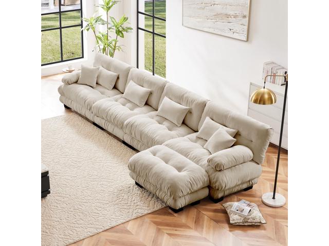 Free Combination, Modular Sectional Sofa,L Shaped Couch for Living Room, 4-Seater Comfy Cloud Couch with Convertible Ottoman,, Chenille Light coffee
