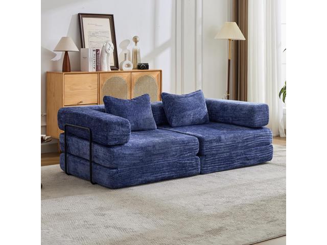 Compression Sofa,Convertible Floor Sofa Bed with Fixed-Shape Frame, Loveseats Boneless Modular Sectional Sofa,No Assembly Required,Chenille...
