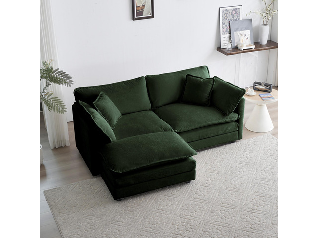 Chenille Two-Seater Sofa with 1 Footrest, 2 Seater L-Shaped Sectional with Ottom