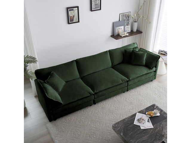 Mid-Century Modern Couch 3-Seater Sofa with 2 Armrest Pillows and 3 Toss Pillows