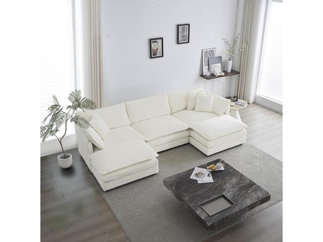 U-Shaped Sectional Sofa w/Reversible Footrest, 5-Seater Convertible Corner Couch with 2 Ottomans,Modern Minimalist Soft Sofa & Couch for Living…