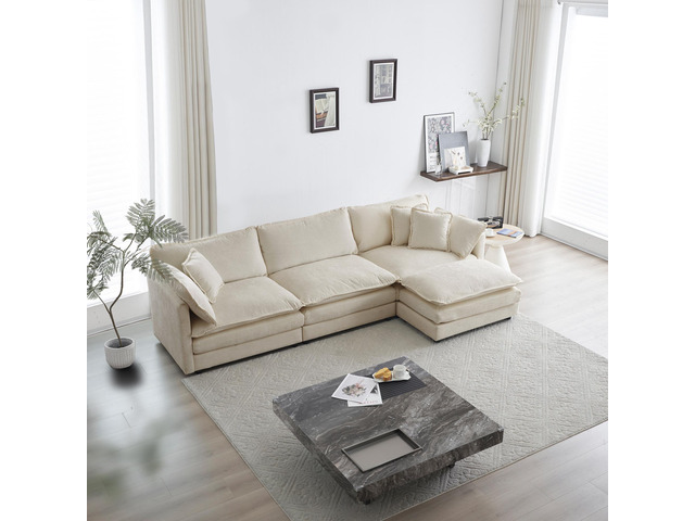 Free Combination Comfy Upholstery Modular Oversized L Shaped Sectional Sofa With Reversible Ottoman, Beige Chenille