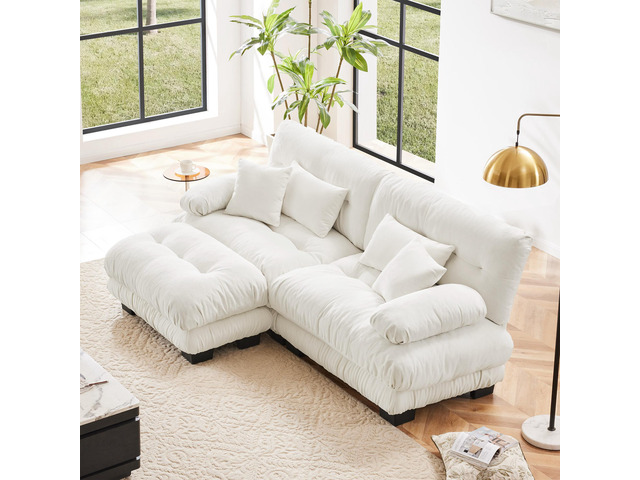 Cloud Couch Sectional Sofa for Living Room, Chenille 2 Seater Sofa with 2 Lumbar