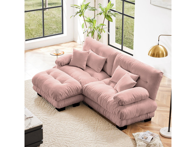 Cloud Couch Sectional Sofa for Living Room, Chenille 2 Seater Sofa with 2 Lumbar