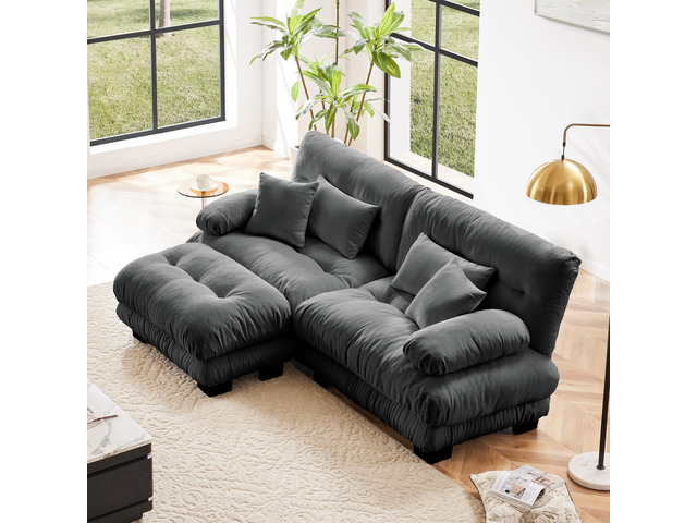 Cloud Couch Sectional Sofa for Living Room, Chenille 2 Seater Sofa with 2 Lumbar