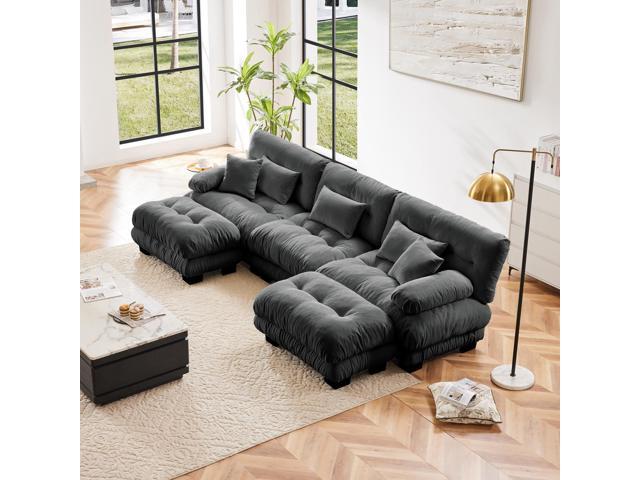 Luxury Modular Sectional Sofa Couch – Oversized U Shaped Cloud Couch for Living Room,Deep Seat Sofa Couch with 2 Ottomans,Chenille Gray