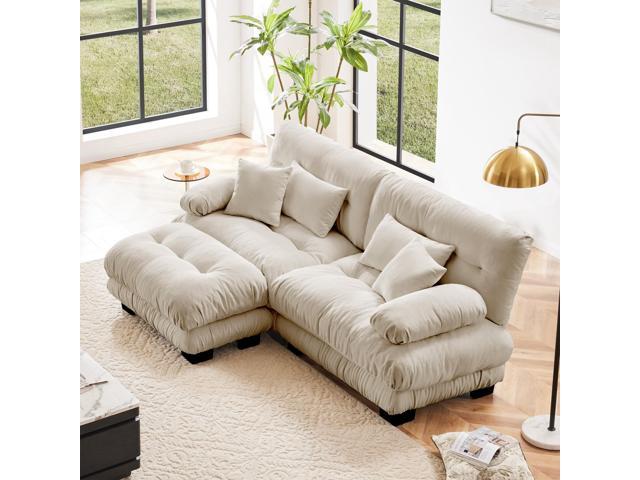 Cloud Couch Sectional Sofa for Living Room, Chenille 2 Seater Sofa with 2 Lumbar pillows and 2 throw pillows, Upholstered Wide Arm Sofa with...