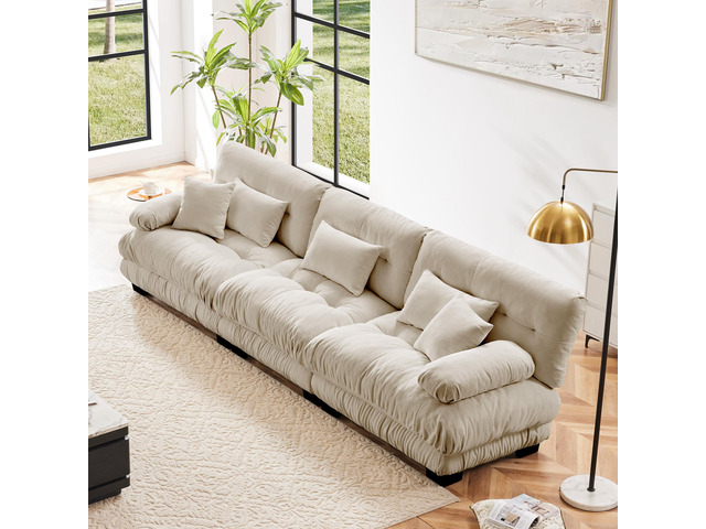 3-Seater Sectional Sofa Modular Deep Seat Sofa Couch, Chenille Sofa Soft Comfy U