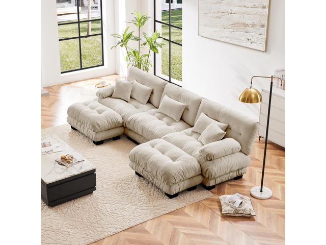 Luxury Modular Sectional Sofa Couch - Oversized U Shaped Cloud Couch for Living Room,Deep Seat Sofa Couch with 2 Ottomans,Chenille Light coffee