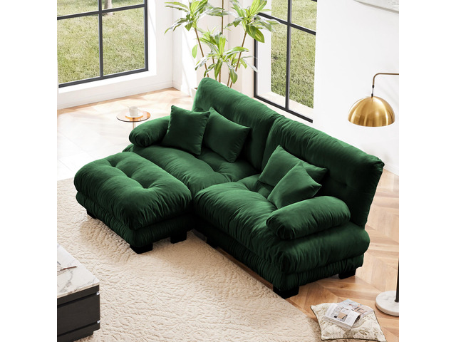 Cloud Couch Sectional Sofa for Living Room, Chenille 2 Seater Sofa with 2 Lumbar