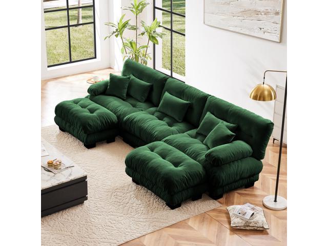 Luxury Modular Sectional Sofa Couch - Oversized U Shaped Cloud Couch for Living Room,Deep Seat Sofa Couch with 2 Ottomans,Chenille Green