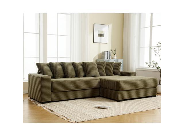 [NEW ARRIVED] [VIDEO PROVIDED] Oversized Two-Piece Couches, L Shaped Sofa, Corduroy, Right Chaise Daybed,with Armrests,Eight Throw Pillows,Corner...