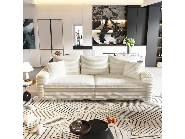 82.7 ' Plush Corduroy 3-Seat Sofa,Modern Comfy Upholstered Sofa Cloud Couch,Deep