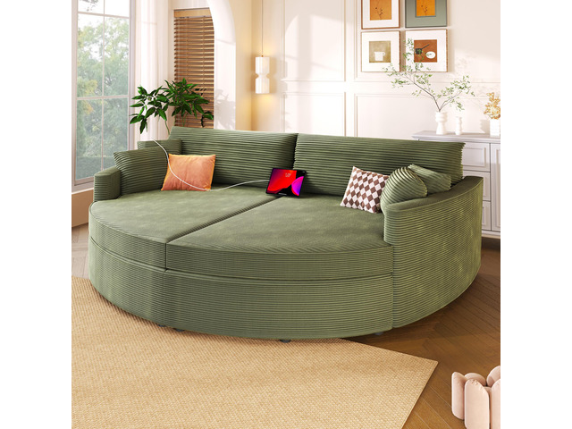 Oversized Double Chaise Lounge Sofa 102.3' Sofa Bed Upholstered Loveseat Sofa Couch with Deep Seat and USB Ports for Living Room, Green