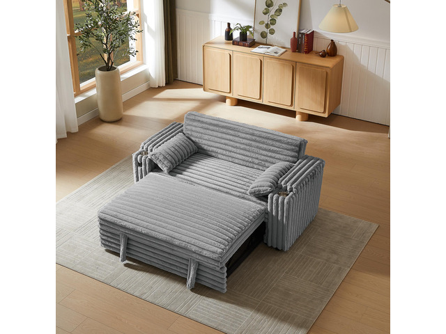 Light Grey Corduroy Sofa Bed with Pull Out Bed