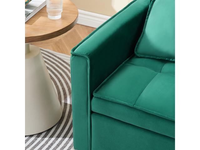 55 'green velvet sofa, elegant with convenient pockets, clever interpretation of the three-in-one conversion art