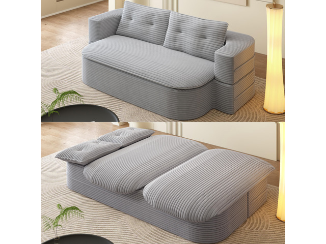78.7' Modern 2-in-1 Foldable Sofa with Functional Blanket and 2 Soft Pillows,Com
