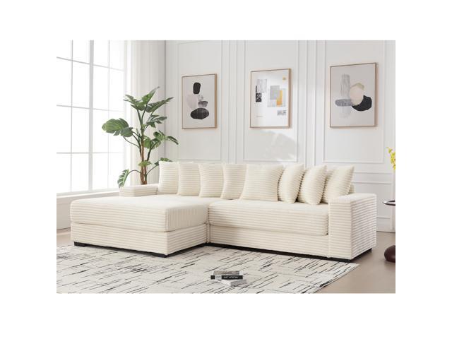[NEW ARRIVED] [VIDEO PROVIDED] Oversized Two-Piece Couches, L Shaped Sofa, Corduroy, Left Chaise Daybed,with Armrests,Eight Throw Pillows,Corner...