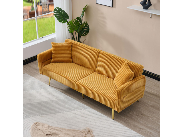 79 inch corduroy sofa bed, foldable double sofa bed with folding armrests, suitable for living rooms and small spaces
