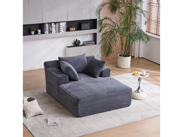 Oversized Chaise Longue Chair Indoor, Modern Upholstered Corduroy Deep Seat Sofa Bed with Throw Pillows and Armrests, Sleeper Sofa Couch for Living...