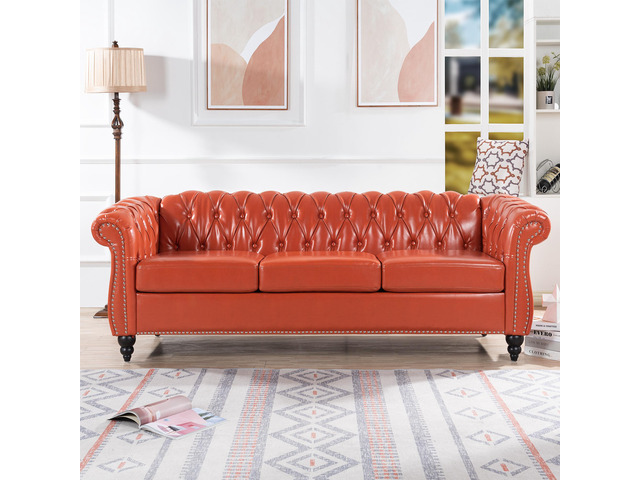 84.65' Rolled Arm Chesterfield 3 Seater Sofa