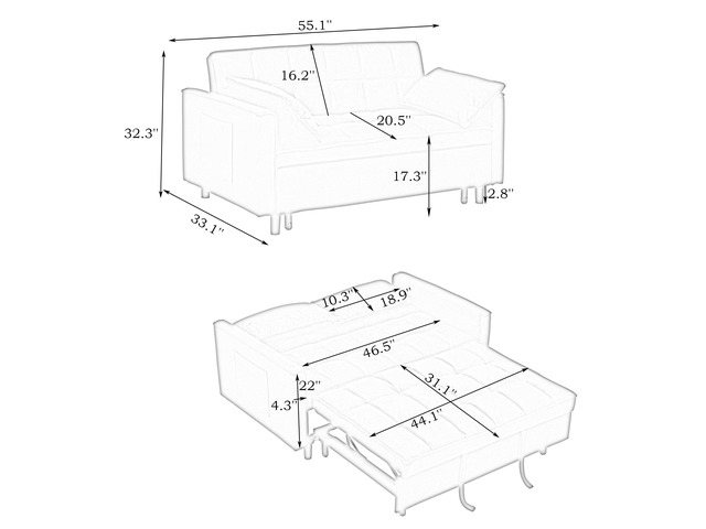 Modern velvet sofa, sofa pull-out bed, small love seat casual sofa with back, wi