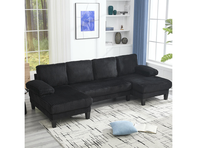 [VIDEO provided][New]U-Shaped Couch with Oversized Seat,4-Seat Sofa with Double 