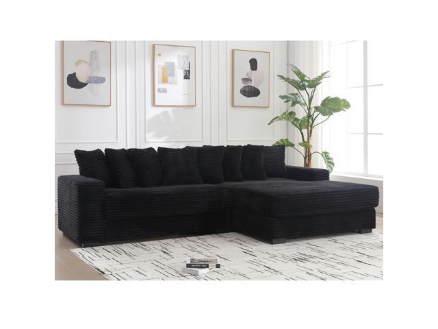 [NEW ARRIVED] [VIDEO PROVIDED] Oversized Two-Piece Couches, L Shaped Sofa, Corduroy, Right Chaise Daybed,with Armrests,Eight Throw Pillows,Corner...