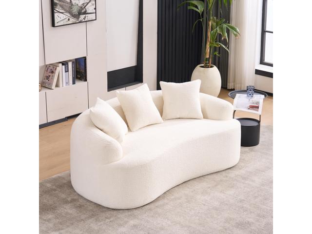 LY-025S Curved Loveseat White Full Compression Sponge Sofa, 30D Chenille No-Assembly Compact Sofa for Small Spaces & Apartments, 65'L, 300 lbs, 3...