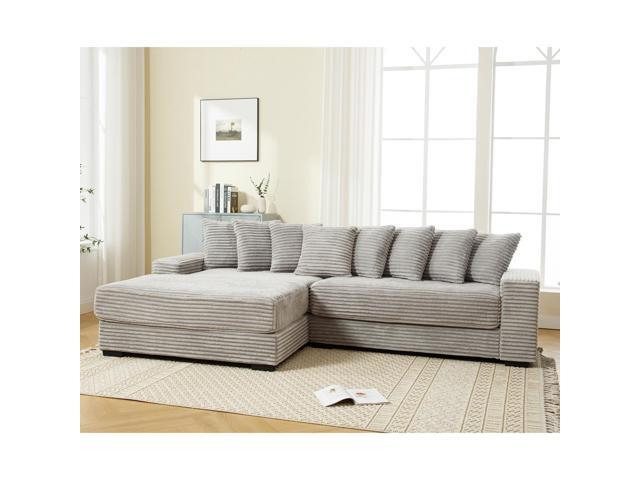 [NEW ARRIVED] [VIDEO PROVIDED] Oversized Two-Piece Couches, L Shaped Sofa, Corduroy, Left Chaise Daybed,with Armrests,Eight Throw Pillows,Corner...