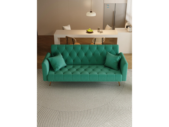 71 inch convertible love seat sofa, American retro green velvet, suitable for sm