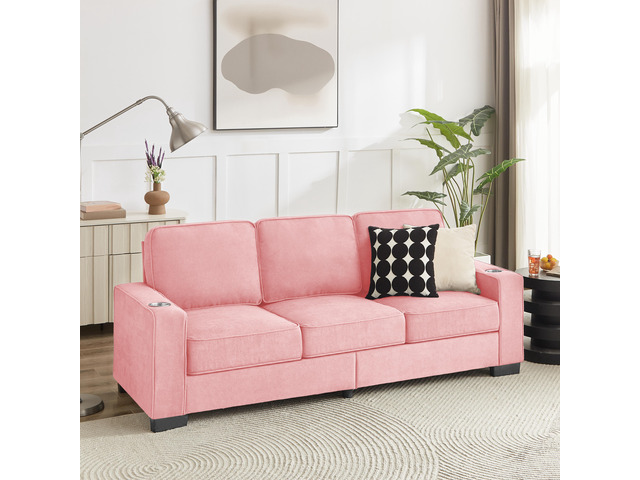 83.86'Snowfleece Fabric sofa,Modern Compressed Couch,3-Seater Sofa, Furniture for Living Room,Bedroom,office,Pink