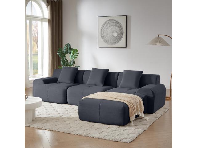 113′ Modern L-Shaped Modular Sectional Sofa for Living Room, Corduroy Upholstery dark gray, Oversized 3-Seater Couch with Deep Seat and Movable…