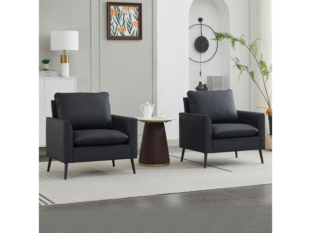 TS Cat paw leather upholstered sofa 2PC black,Nordic retro light luxury living room balcony bedroom single casual sofa chair
