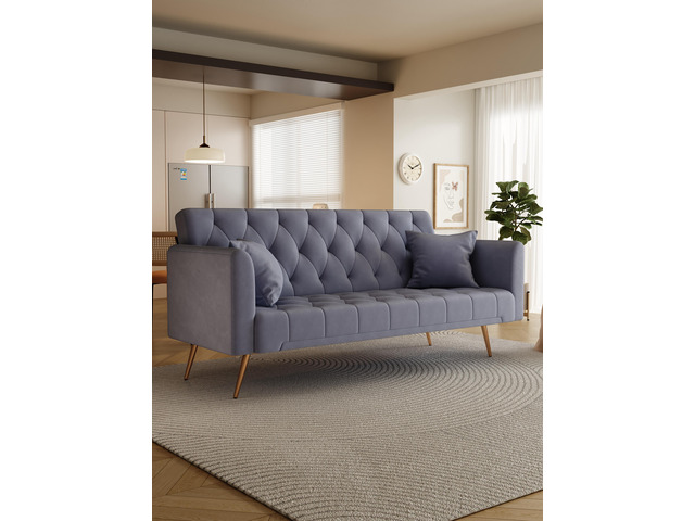 71-inch convertible love seat sofa, American vintage grey velvet material, suitable for small living room, bedroom, office
