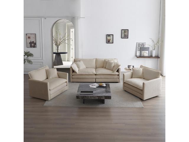 3 Piece Sofa Set with Arm Pillows and Toss Pillows, Sofa Set Include 2- Piece of Arm Chair and One 2-seat Sofa, Space Saving Casual Sofa Set for...