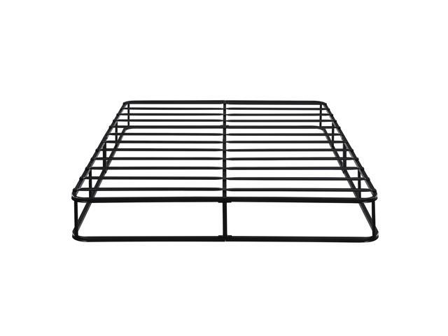 Queen Mattress Foundation 1pc Black Metal Frame with Textured Fabric Cover