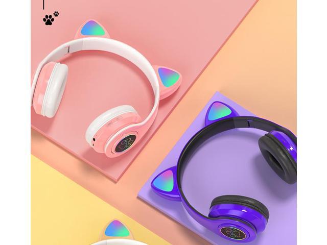 Gemdeck Wireless Headphones Cat Ear LED Light Up Bluetooth Foldable Headphones Over Ear Microphone
