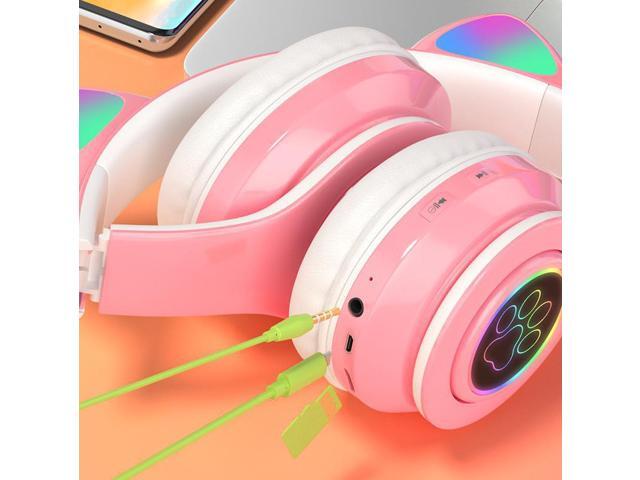 Gemdeck Wireless Headphones Cat Ear LED Light Up Bluetooth Foldable Headphones Over Ear Microphone